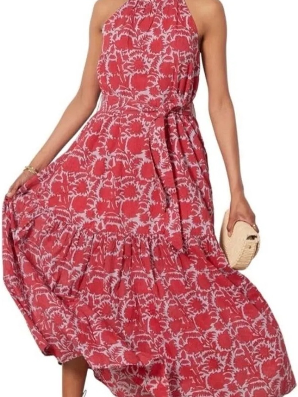 Cleobella Coral Red Floral Halter Maxi Dress Wilder XL NWT